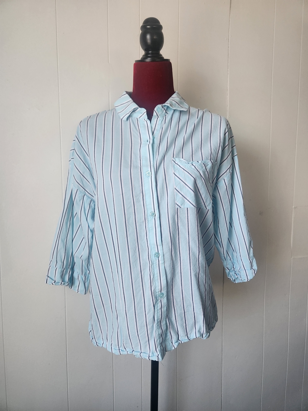 Women's Light Blue Striped Button-Down Shirt